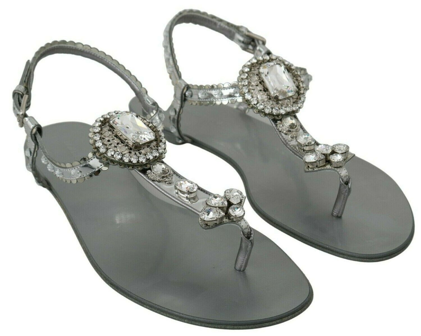 Dolce &amp; Gabbana Zilveren Kristallen Sandalen Slippers Schoenen
