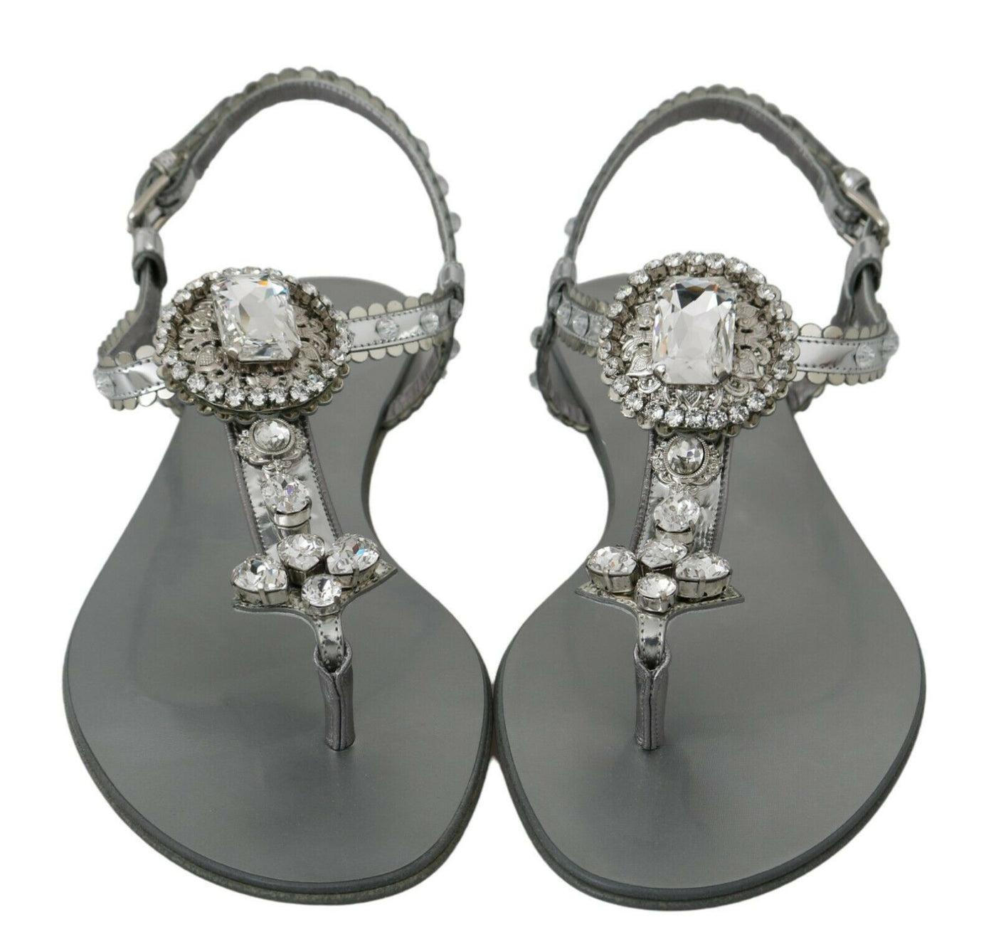 Dolce &amp; Gabbana Zilveren Kristallen Sandalen Slippers Schoenen