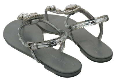 Dolce &amp; Gabbana Zilveren Kristallen Sandalen Slippers Schoenen
