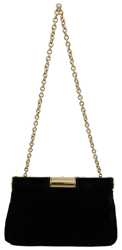 Dolce & Gabbana Black Velvet Crystal Studs Women Crossbody Sling Borse Bag