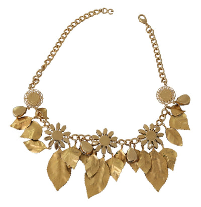 Dolce &amp; Gabbana Groene Bladeren Gouden Messing Kristallen Bloem Hanger Ketting
