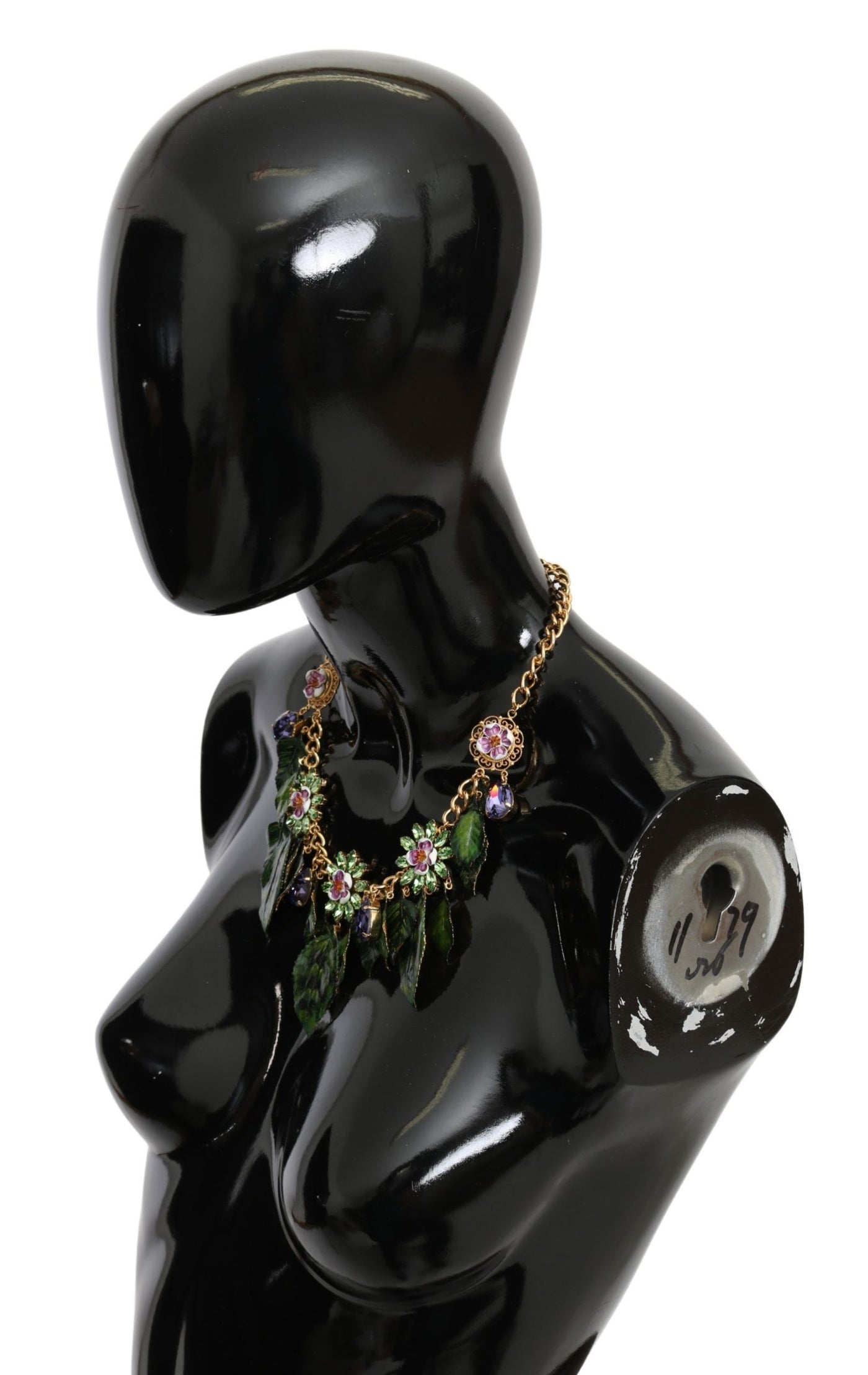 Dolce &amp; Gabbana Groene Bladeren Gouden Messing Kristallen Bloem Hanger Ketting