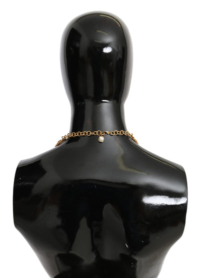 Dolce &amp; Gabbana Rode Paarse Kristallen Bloemenketting Statement Gouden Messing Ketting