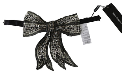 Collier et nœud papillon Dolce &amp; Gabbana en soie 100 % perles de cristal argentées et paillettes