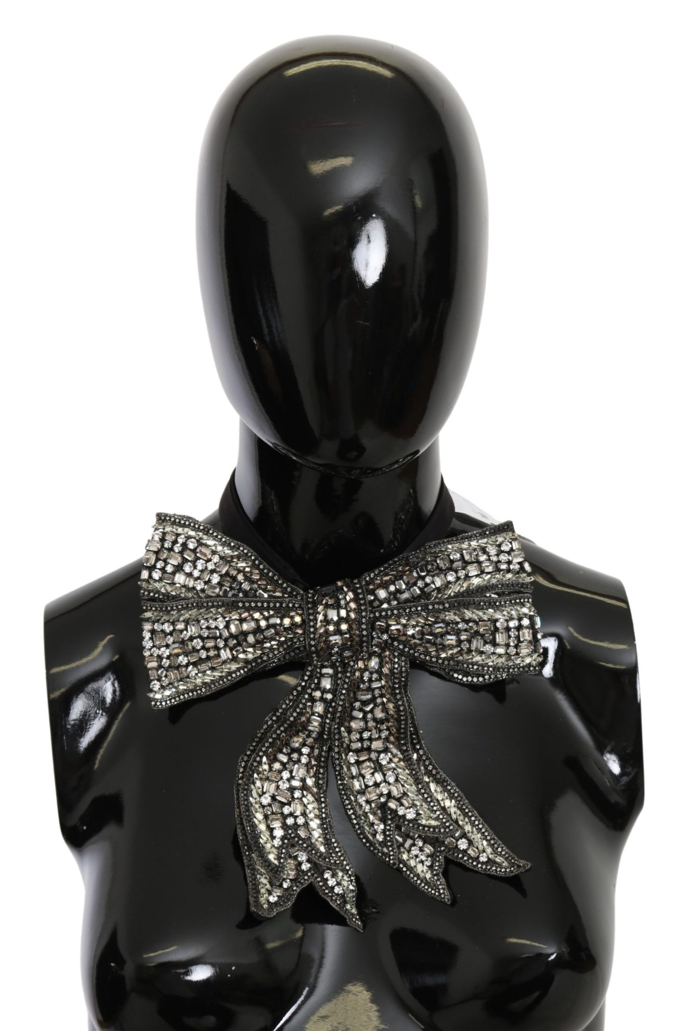 Collier et nœud papillon Dolce &amp; Gabbana en soie 100 % perles de cristal argentées et paillettes