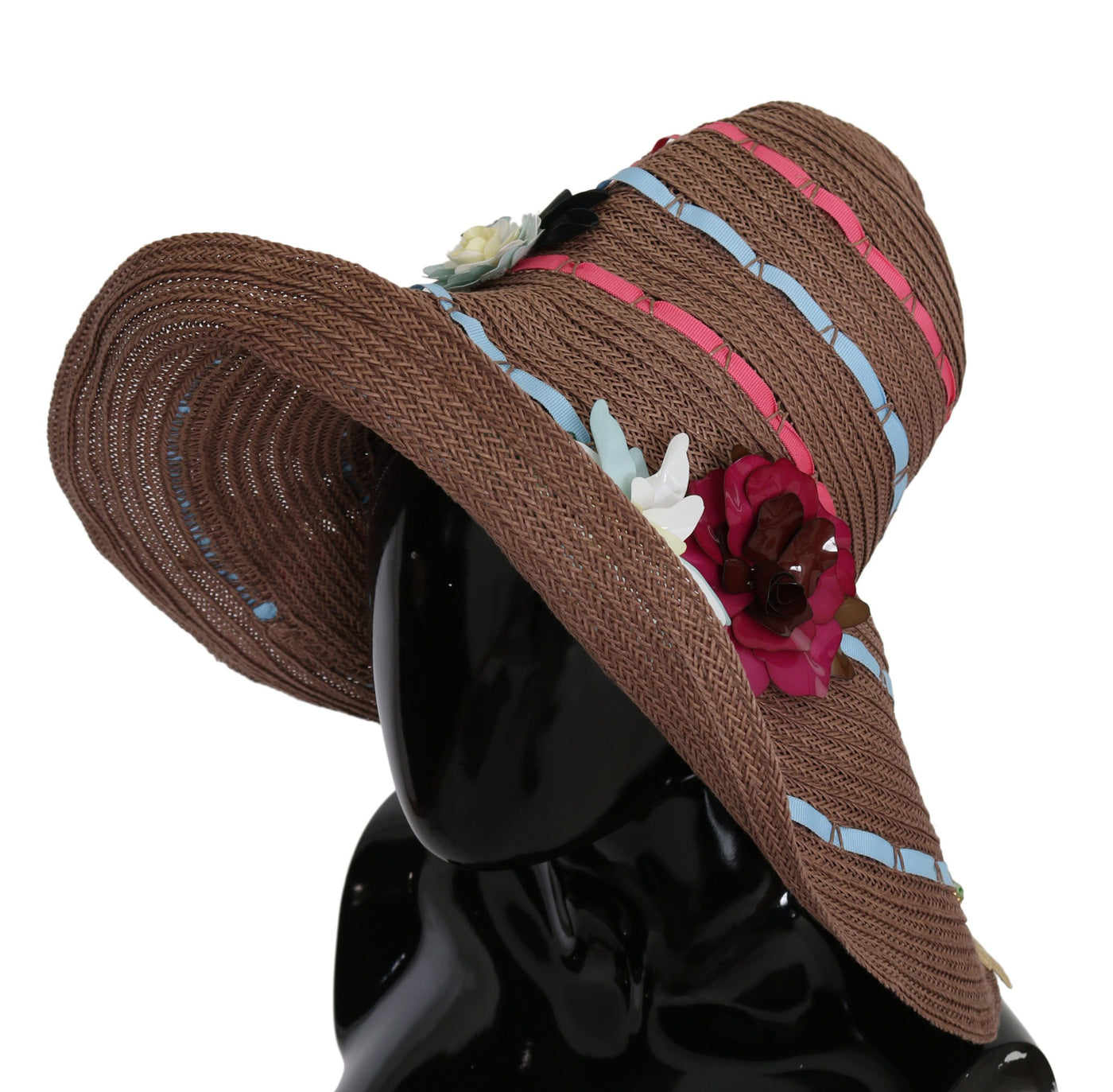 Dolce &amp; Gabbana Chapeau en paille à large bord fleuri marron