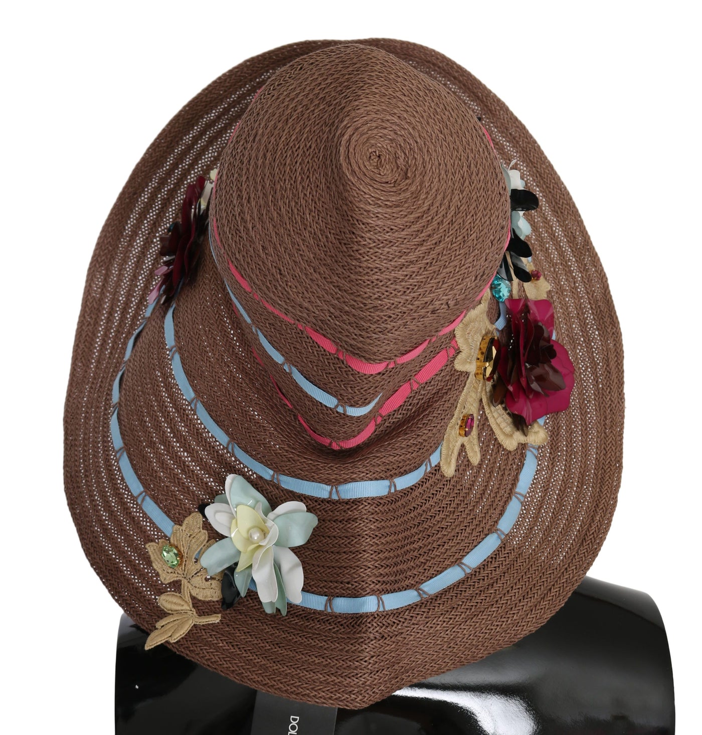 Dolce &amp; Gabbana Chapeau en paille à large bord fleuri marron
