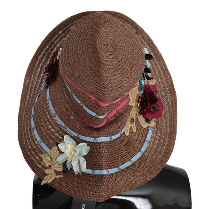 Dolce &amp; Gabbana Chapeau en paille à large bord fleuri marron