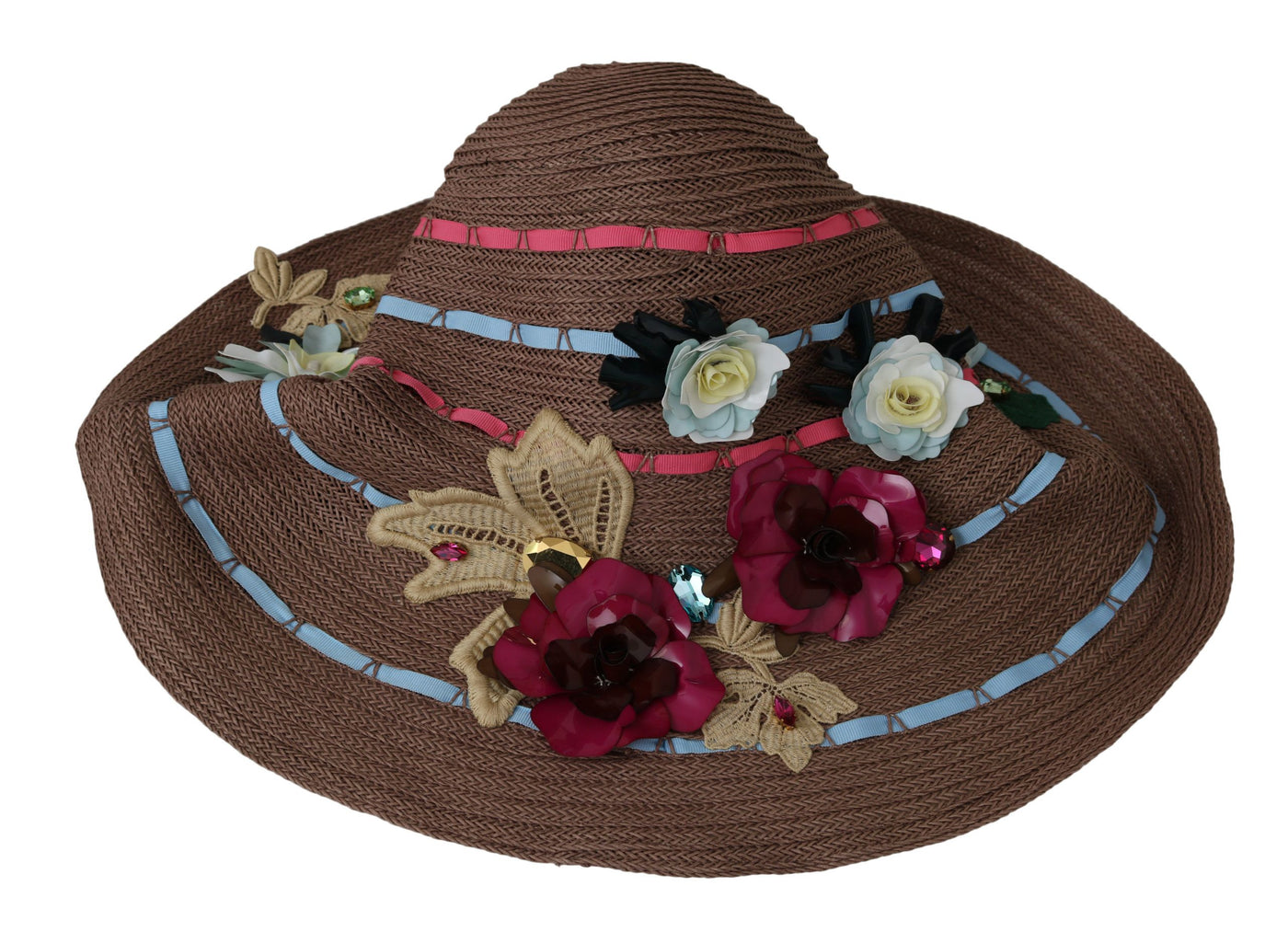 Dolce &amp; Gabbana Chapeau en paille à large bord fleuri marron