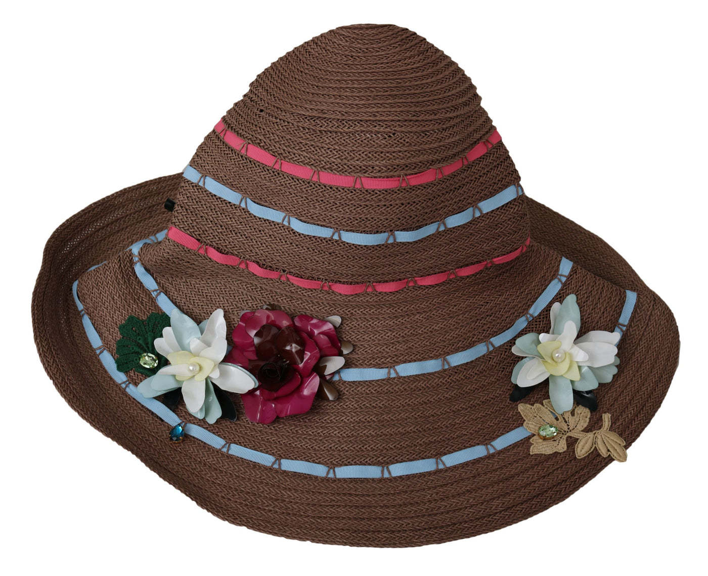 Dolce &amp; Gabbana Chapeau en paille à large bord fleuri marron