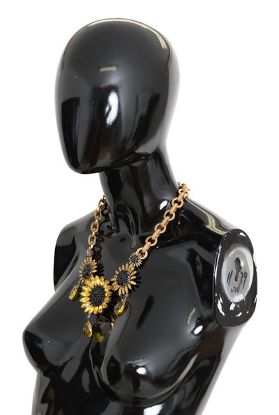 Dolce &amp; Gabbana gouden messing ketting met kristallen zonnebloemhangers