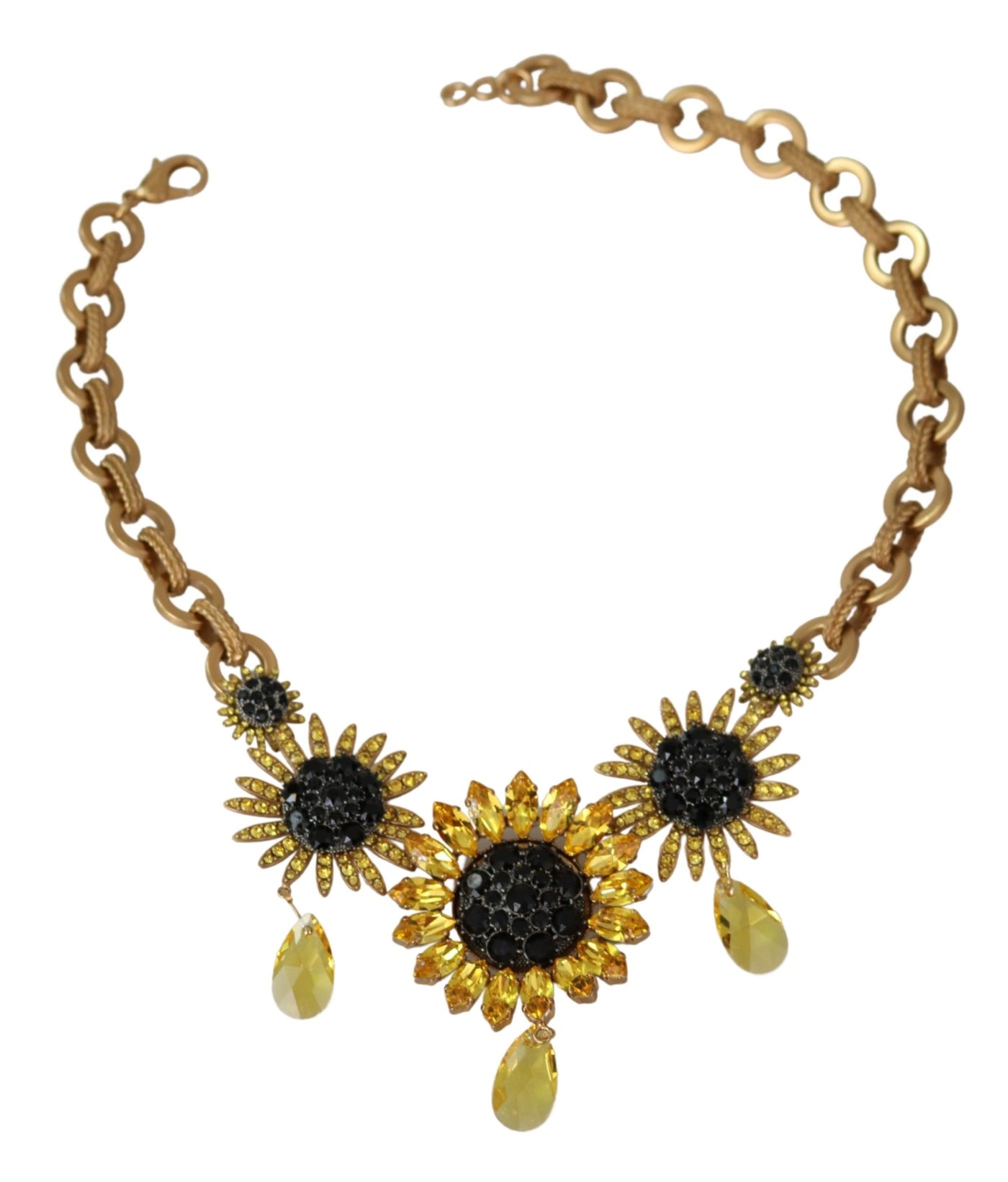 Dolce &amp; Gabbana gouden messing ketting met kristallen zonnebloemhangers