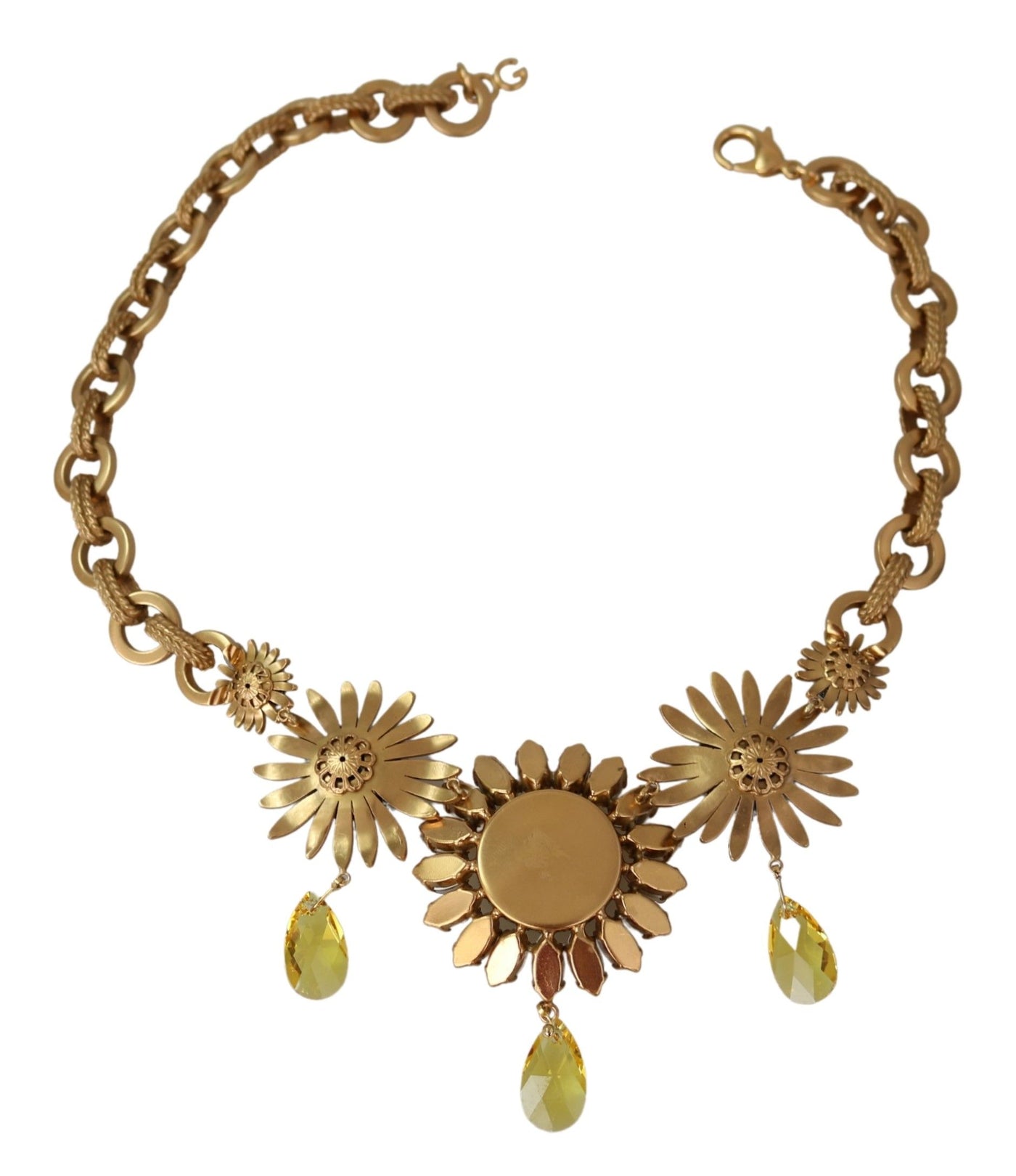 Dolce &amp; Gabbana gouden messing ketting met kristallen zonnebloemhangers
