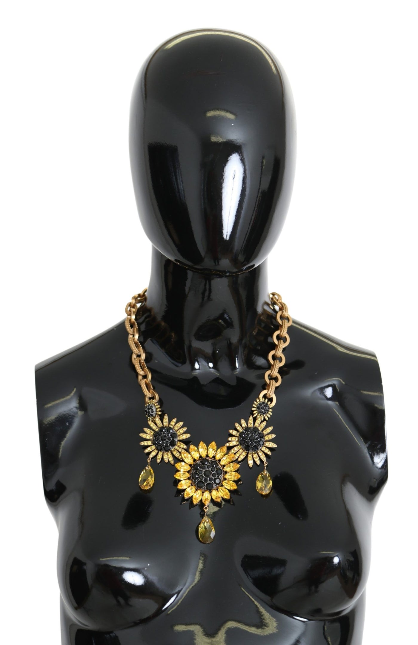 Dolce &amp; Gabbana gouden messing ketting met kristallen zonnebloemhangers