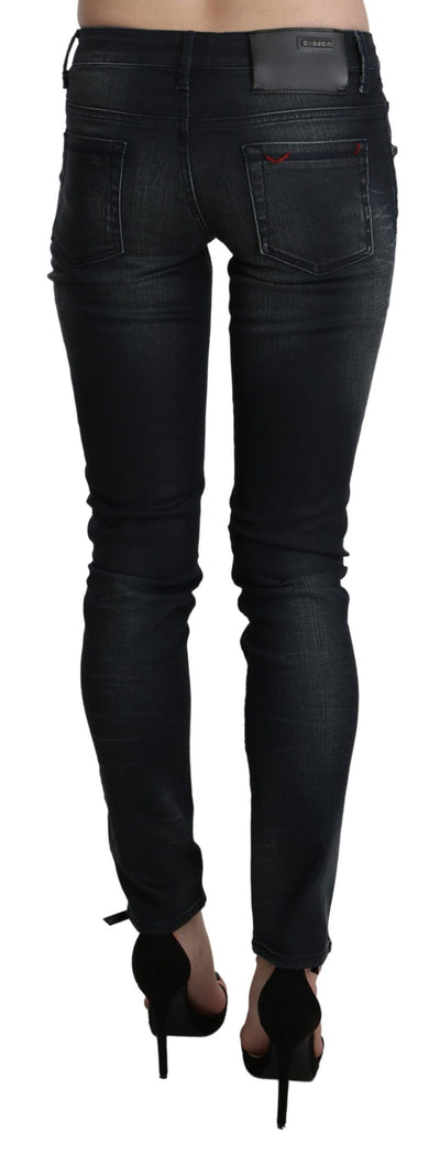 Acht Zwarte Gewassen Lage Taille Skinny Denim Broek