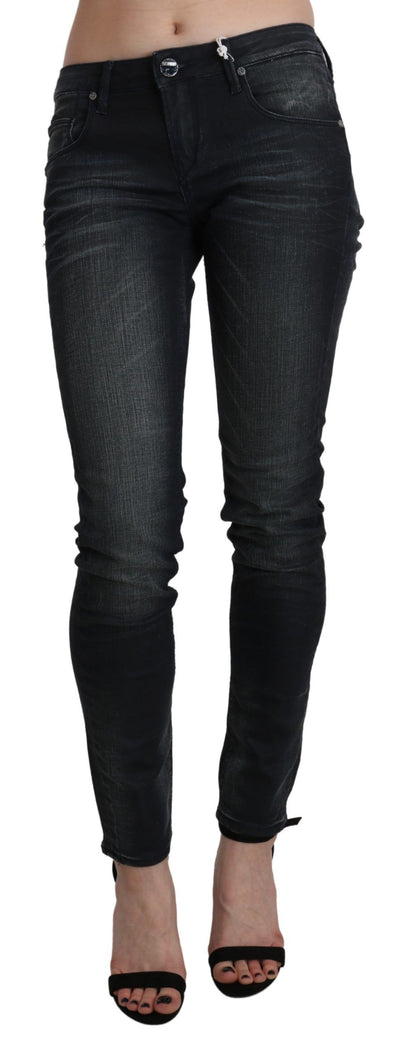 Acht Zwarte Gewassen Lage Taille Skinny Denim Broek