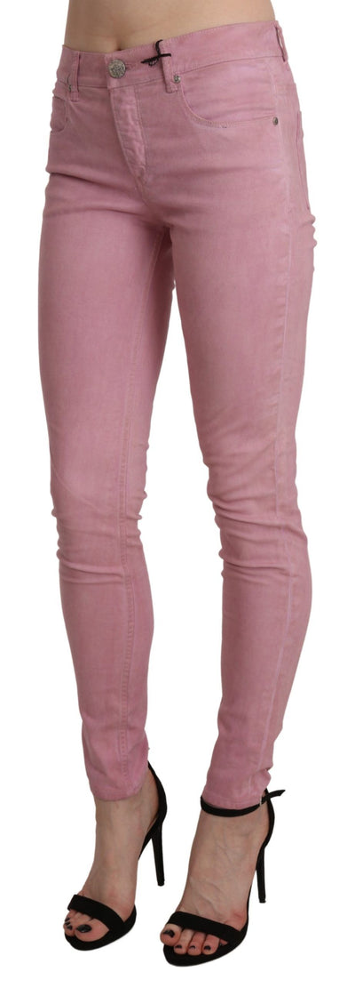 Pantalon skinny en denim extensible rose Acht taille moyenne