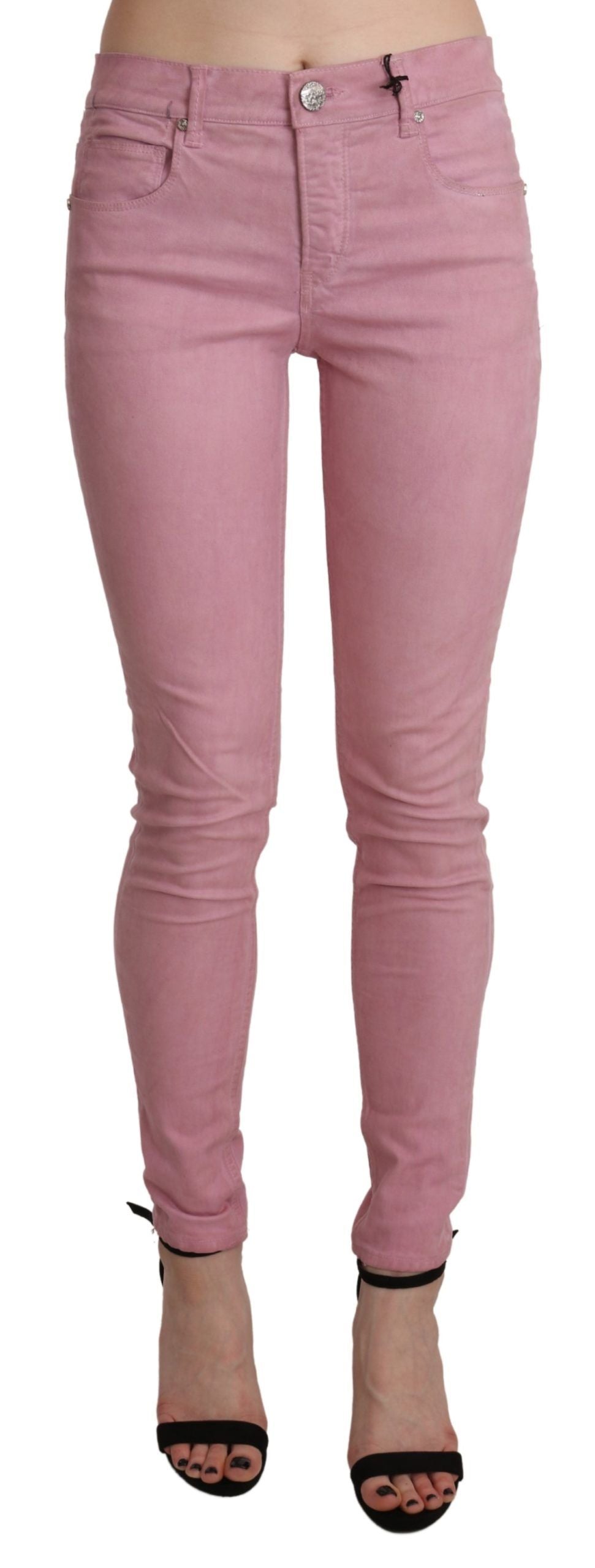 Pantalon skinny en denim extensible rose Acht taille moyenne