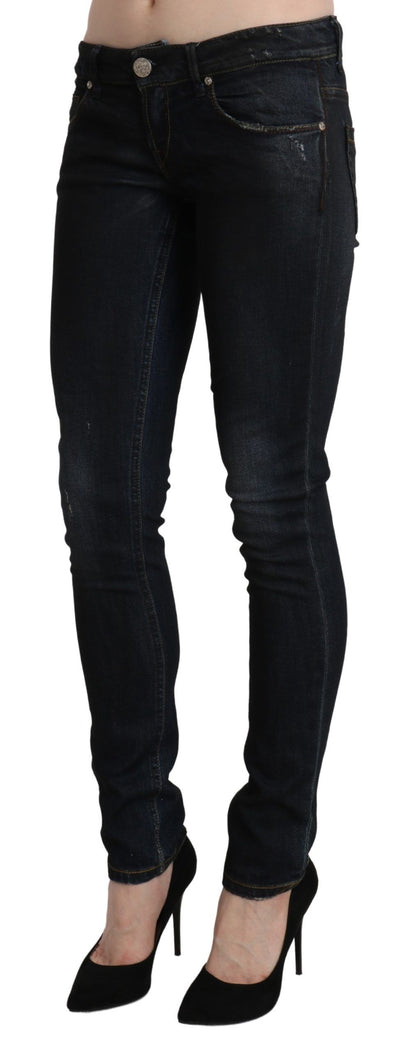 Pantalon slim en denim skinny taille basse délavé bleu Acht