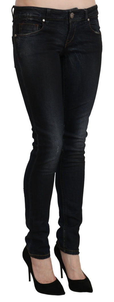 Pantalon slim en denim skinny taille basse délavé bleu Acht