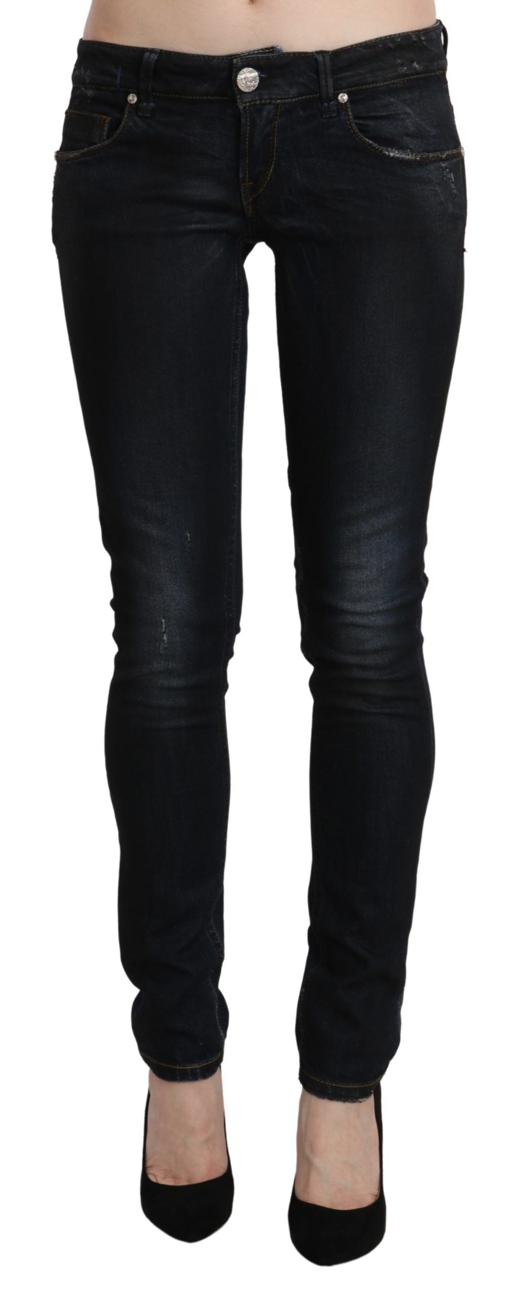 Pantalon slim en denim skinny taille basse délavé bleu Acht