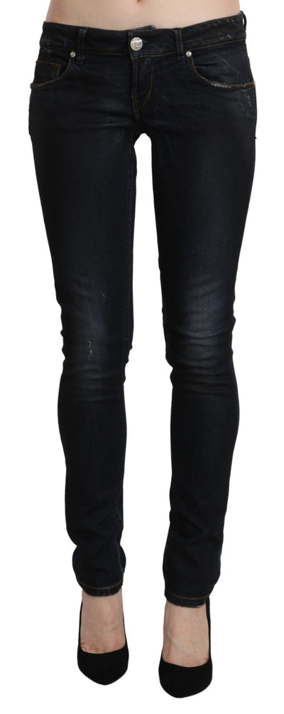 Pantalon slim en denim skinny taille basse délavé bleu Acht