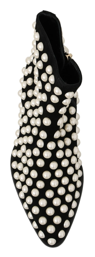 Bottes en daim noir à clous nacrés Dolce &amp; Gabbana