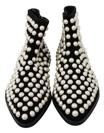 Bottes en daim noir à clous nacrés Dolce &amp; Gabbana