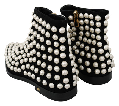 Bottes en daim noir à clous nacrés Dolce &amp; Gabbana