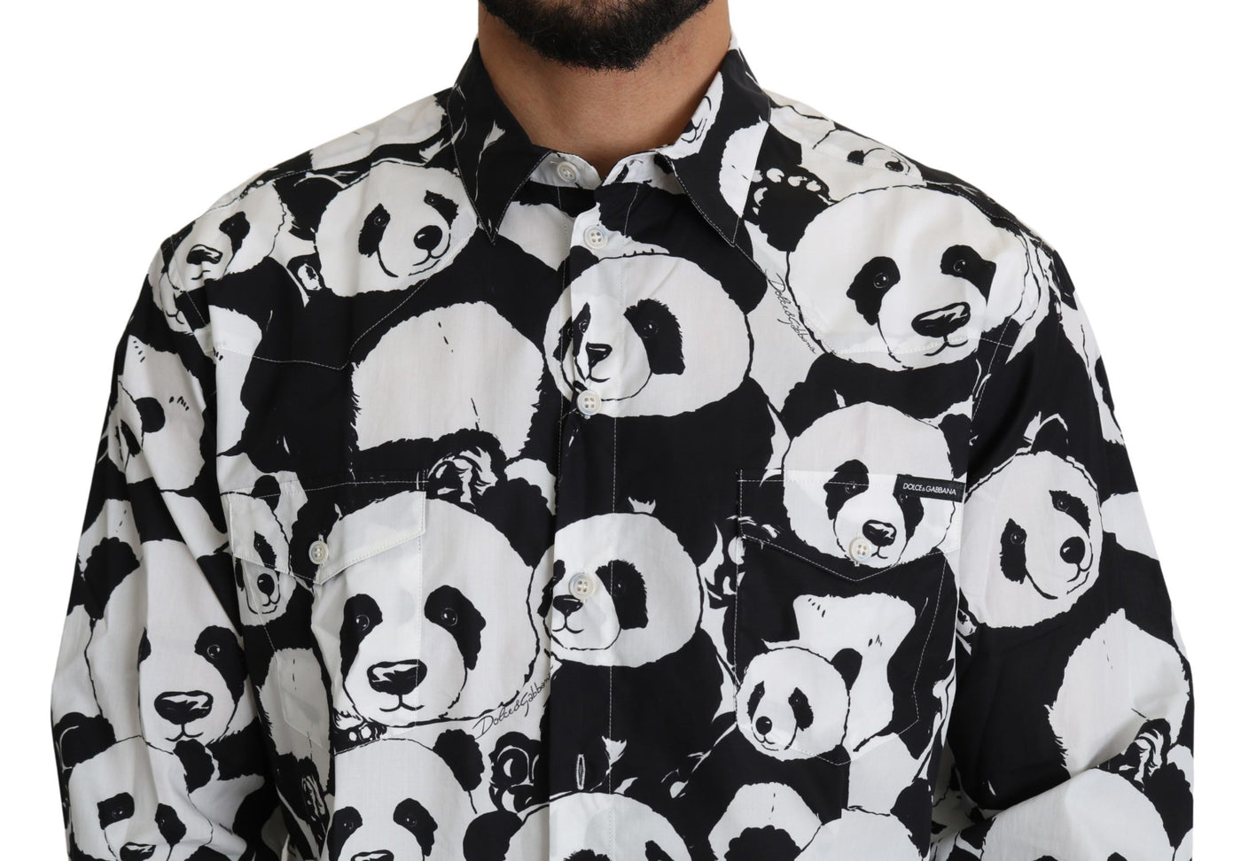 Chemise décontractée 100 % coton Dolce &amp; Gabbana Black Panda pour homme