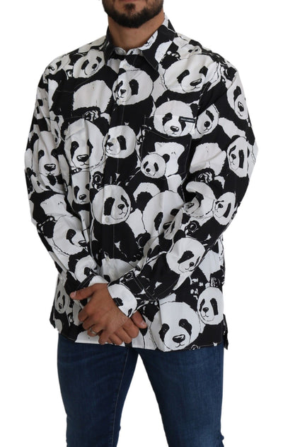 Chemise décontractée 100 % coton Dolce &amp; Gabbana Black Panda pour homme