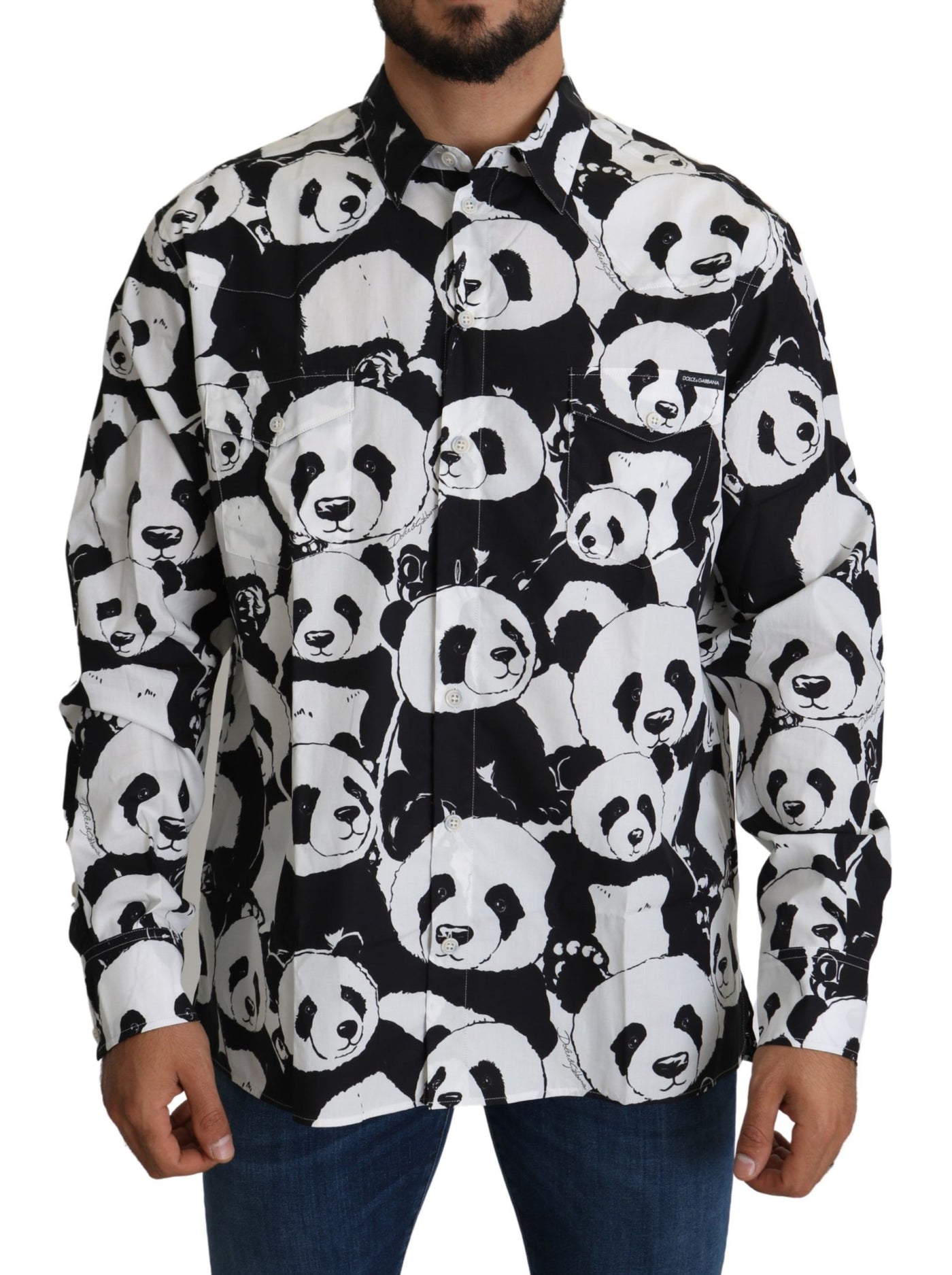 Chemise décontractée 100 % coton Dolce &amp; Gabbana Black Panda pour homme