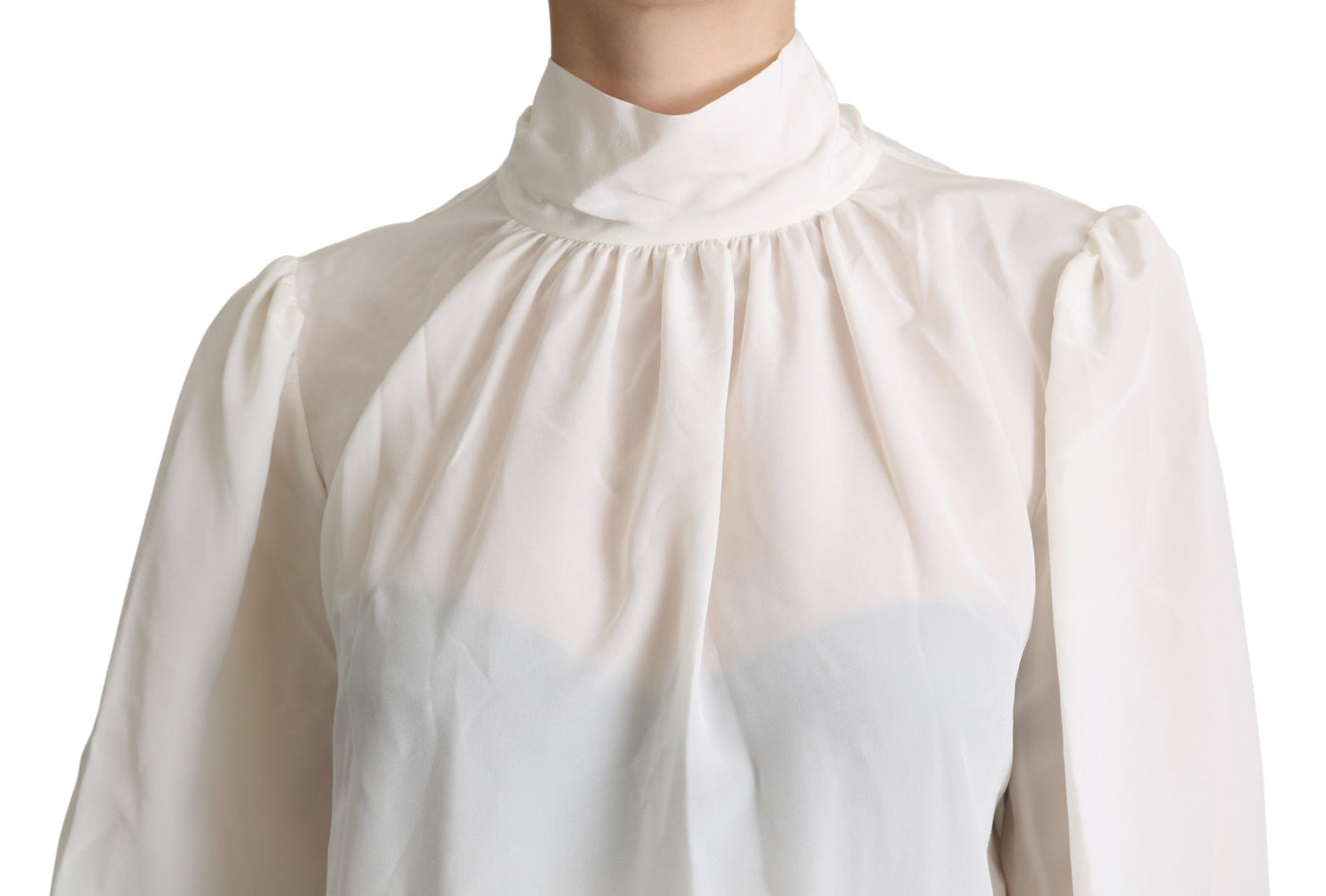 Chemisier à manches longues et nœud lavallière en soie blanche Dolce &amp; Gabbana