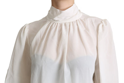 Chemisier à manches longues et nœud lavallière en soie blanche Dolce &amp; Gabbana