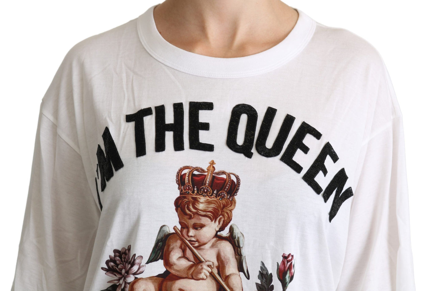 Chemises à col rond en coton blanc à imprimé ange Dolce &amp; Gabbana