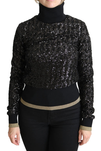 Pull col roulé en maille noire à paillettes Dolce &amp; Gabbana