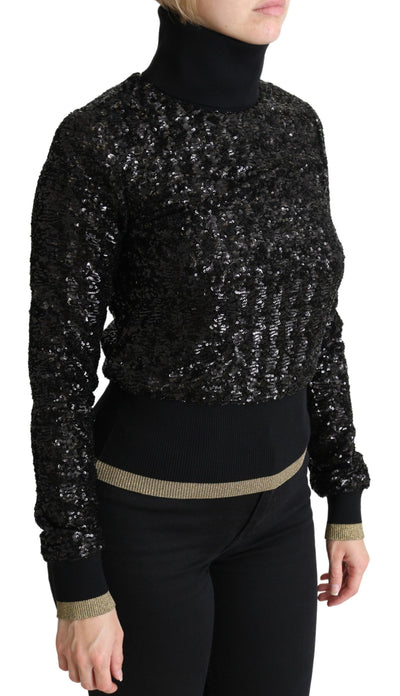 Pull col roulé en maille noire à paillettes Dolce &amp; Gabbana
