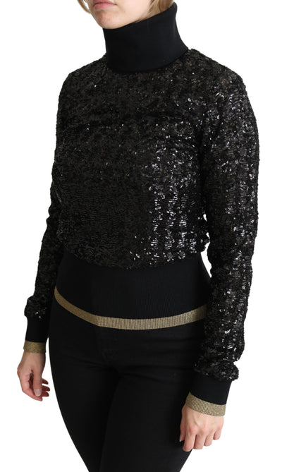Pull col roulé en maille noire à paillettes Dolce &amp; Gabbana