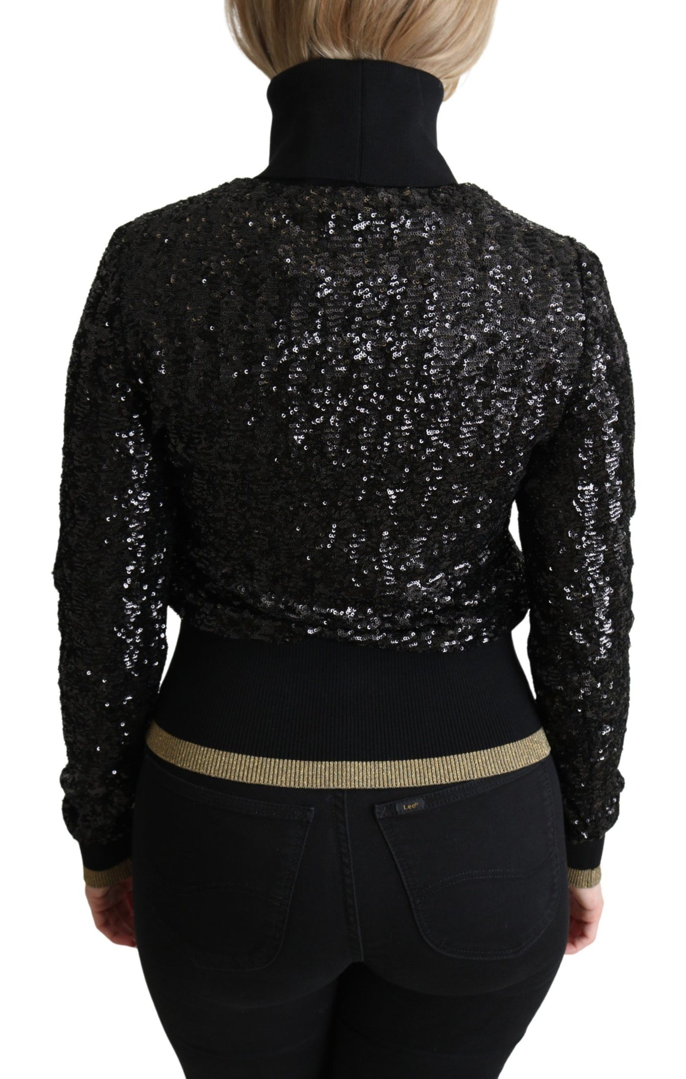 Pull col roulé en maille noire à paillettes Dolce &amp; Gabbana