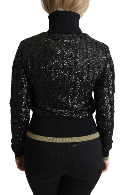 Pull col roulé en maille noire à paillettes Dolce &amp; Gabbana