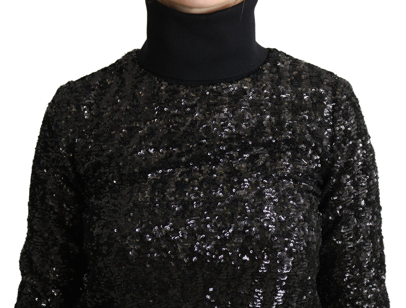 Pull col roulé en maille noire à paillettes Dolce &amp; Gabbana