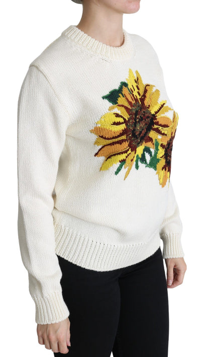 Pull Dolce &amp; Gabbana en laine blanche à fleurs et motif tournesol