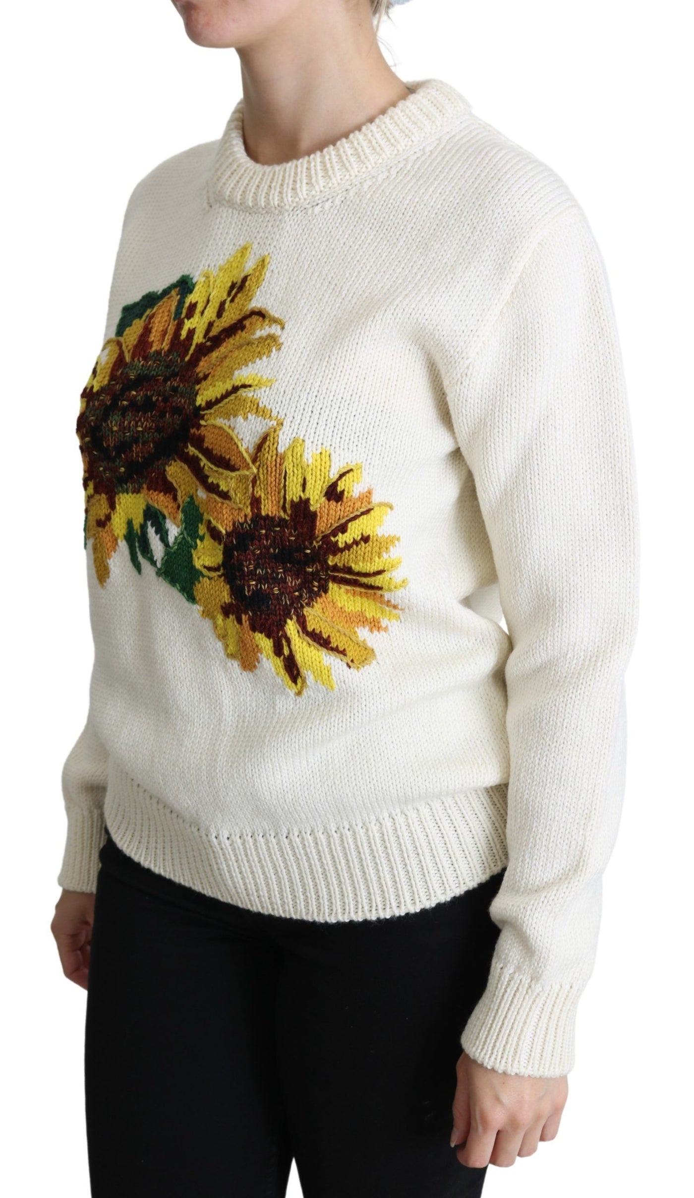 Pull Dolce &amp; Gabbana en laine blanche à fleurs et motif tournesol