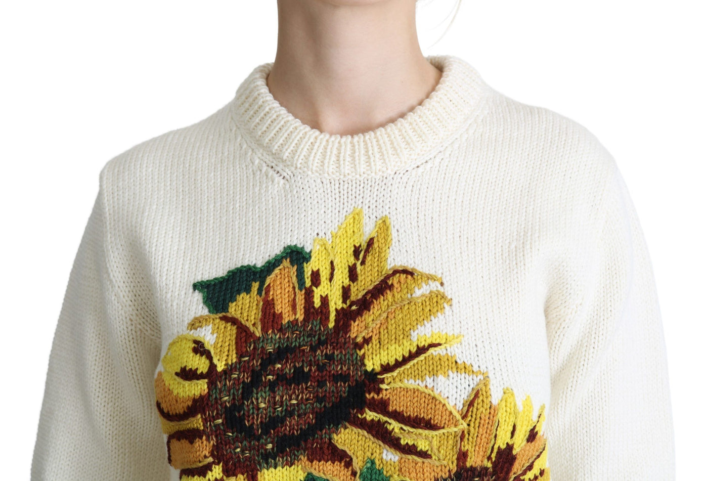 Pull Dolce &amp; Gabbana en laine blanche à fleurs et motif tournesol