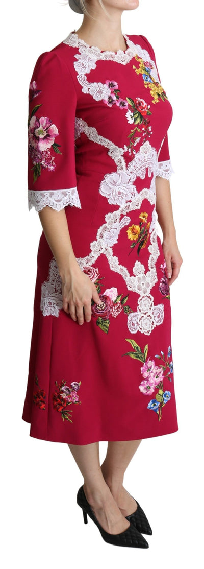 Robe fourreau mi-longue brodée de fleurs rouges Dolce &amp; Gabbana