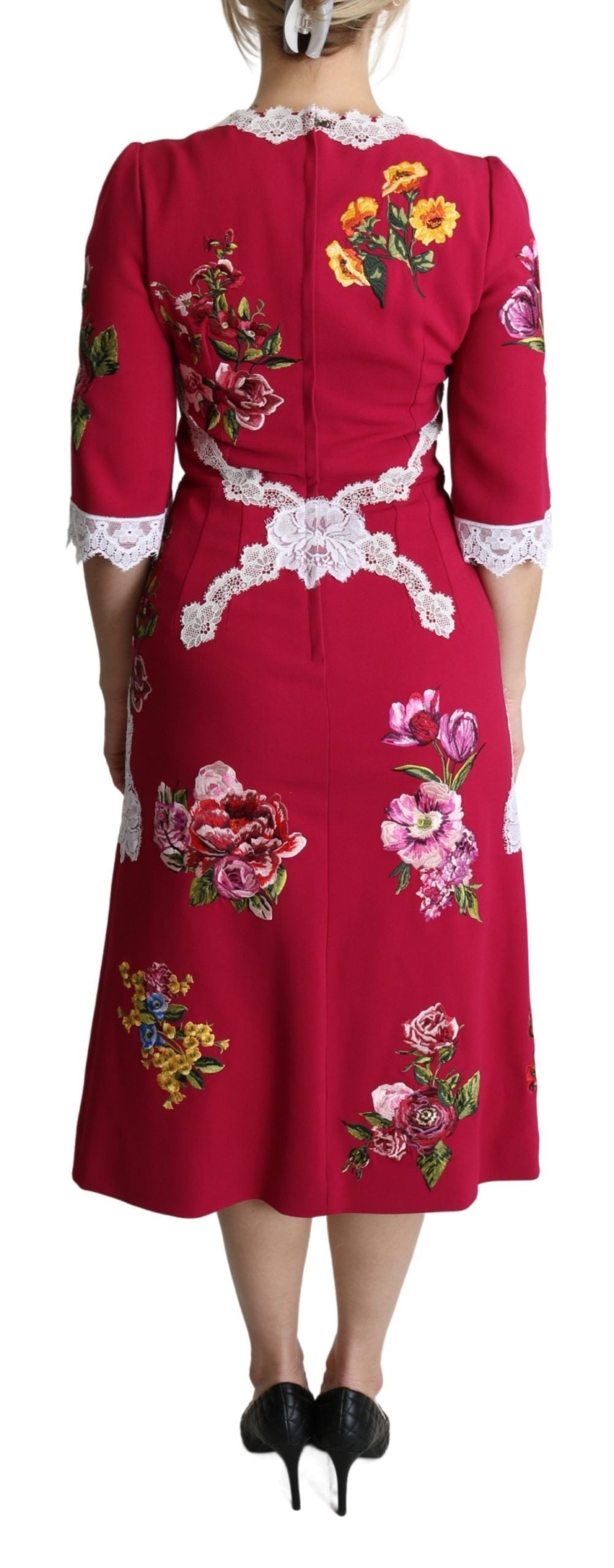 Robe fourreau mi-longue brodée de fleurs rouges Dolce &amp; Gabbana