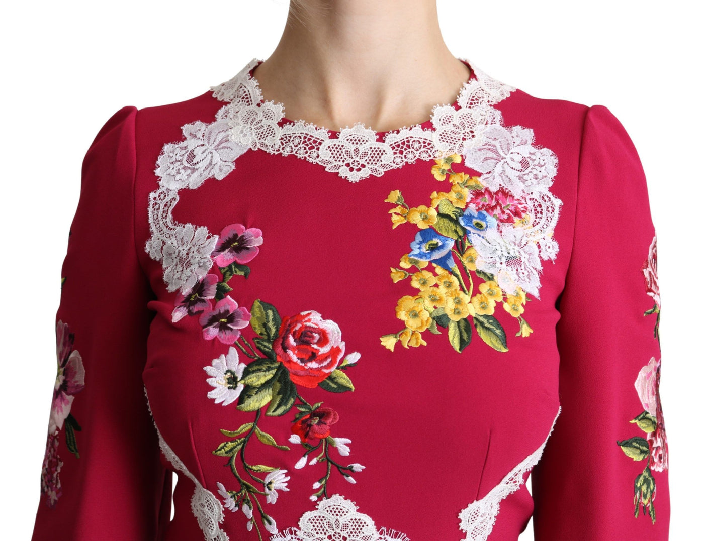 Robe fourreau mi-longue brodée de fleurs rouges Dolce &amp; Gabbana