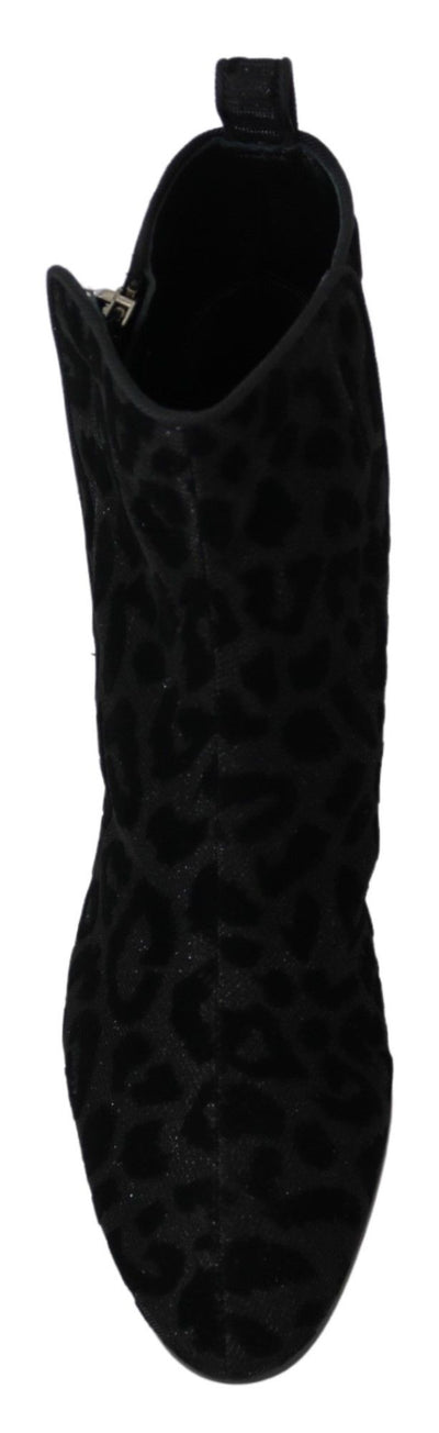 Bottines courtes noires à imprimé léopard Dolce &amp; Gabbana