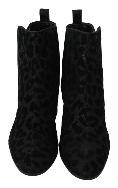 Bottines courtes noires à imprimé léopard Dolce &amp; Gabbana
