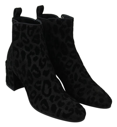 Bottines courtes noires à imprimé léopard Dolce &amp; Gabbana